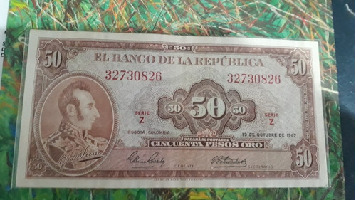 Billete De 50 Pesos Colombia 1967