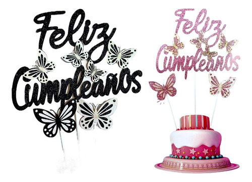 Topper Torta Mariposa Feliz Cumpleaños  Adorno