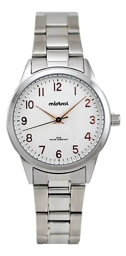 Reloj Mistral Lmt-6699 Mujer Sumergible Acero Clasico Malla Metal Fondo Blanco/cobre