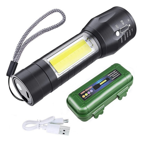 Mini Linterna Led De Mano Recargable Usb Gancho 525 Con Zoom Color de la linterna Verde Color de la luz Blanco