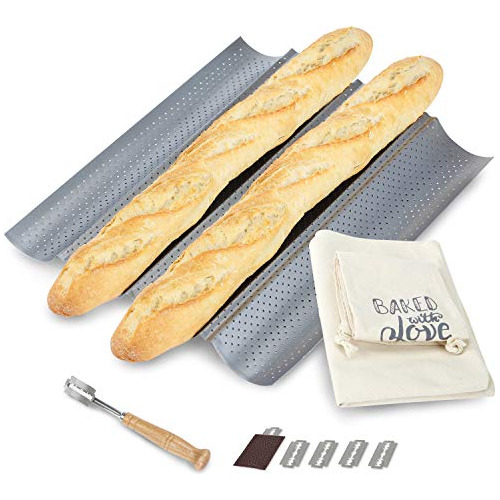 Julkya French Bread Baking Kit, Pan Baguettes Perforado...