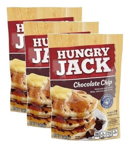 3 Massa Panqueca Waffle Mix Gotas Chocolate Hungry Jack 198g