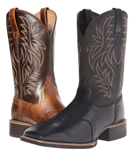 Botas De Cowboy Ocidentais Com Bico Largo E Entalhadas