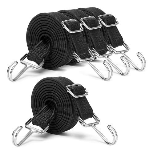 Juego De Cuerdas Elásticas Ajustables Negras Con Ganchos, Co