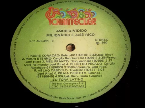 Lp Milionario E Jose Rico - Amor Vol. 10 (1980) C/ Encarte