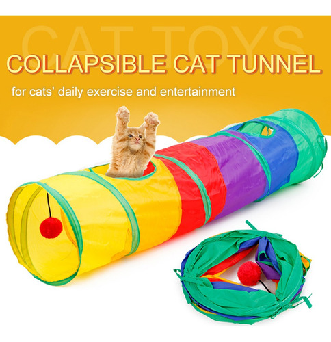 Imagen 2 de 6 de Túnel De Gato Plegable Road Cat Toys Kitty Tunnel Pompon