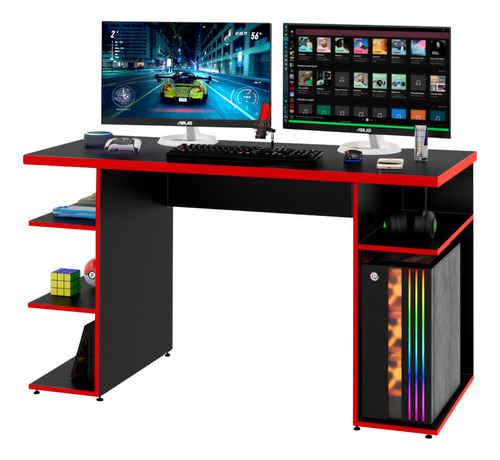 Mesa Escrivaninha Gamer 1350mmx750mmx600mm Netmobil Cor Vermelho