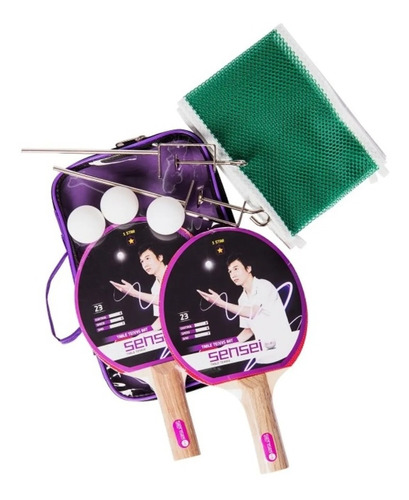 Set Ping Pong Sensei 2 Paletas + 3 Pelotas + Red Tenis Mesa