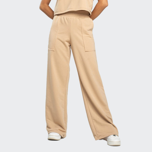 Calça Pantalona Com Bolso Cintura Alta Moletinho Feminina