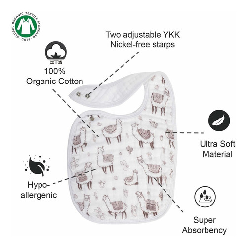 Snap Muselina Baberos Hecho De 100% Algodón (3 Pack) - 3 Abs
