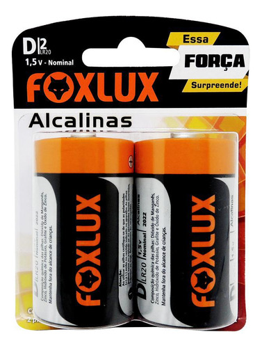 Pilha Alcalina Grande D Foxlux Blister 2 Unidades