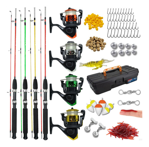 Kit Pesca 4 Vara 1,50 E 4 Molinete + Linha Maleta Acessórios