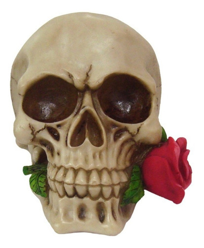 Crânio Caveira Com Rosa Vermelha Na Boca Grande Halloween Decorativa Cor N/a