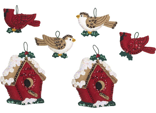 Bucilla 86981e Adorno De Fieltro Kit Xmas, Pájaros De Navida