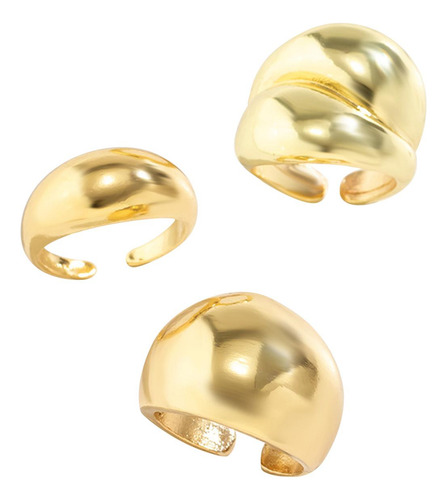 3 Uds Anillos Abiertos Anillos De Mujer Moda Geométrica Oro