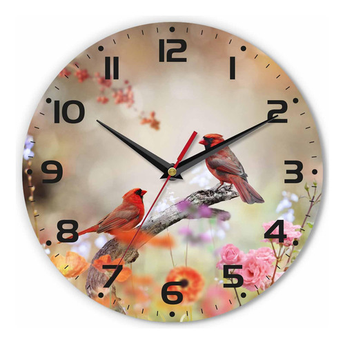 Northern Cardinals - Reloj De Pared Con Diseno De Pajaro Col