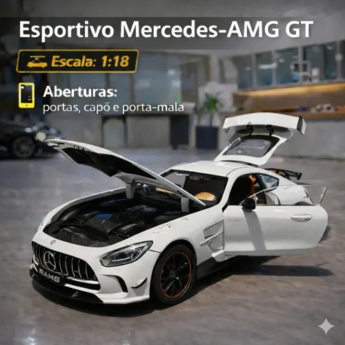 Miniatura Mercedes Benz Amg Gt Escala 1:18 Die Cast Preto Com Som
