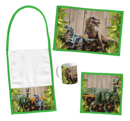 Set De Jardin Dinosaurios Jurassic Taza Mantel Servilleta+