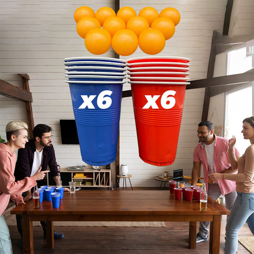 Juego De Beber Beer Pong Con 12 Vasos 500 Ml Y Pelotas