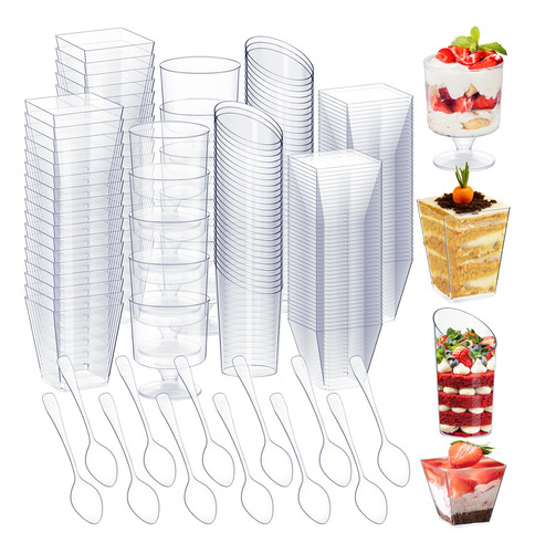 Tessco 800 Vasos De Postre De Plastico Con Cucharas, 400 Taz