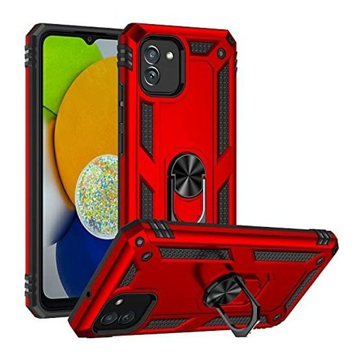 Funda Para Samsung A03 Con Anillo Shockproof Rojo