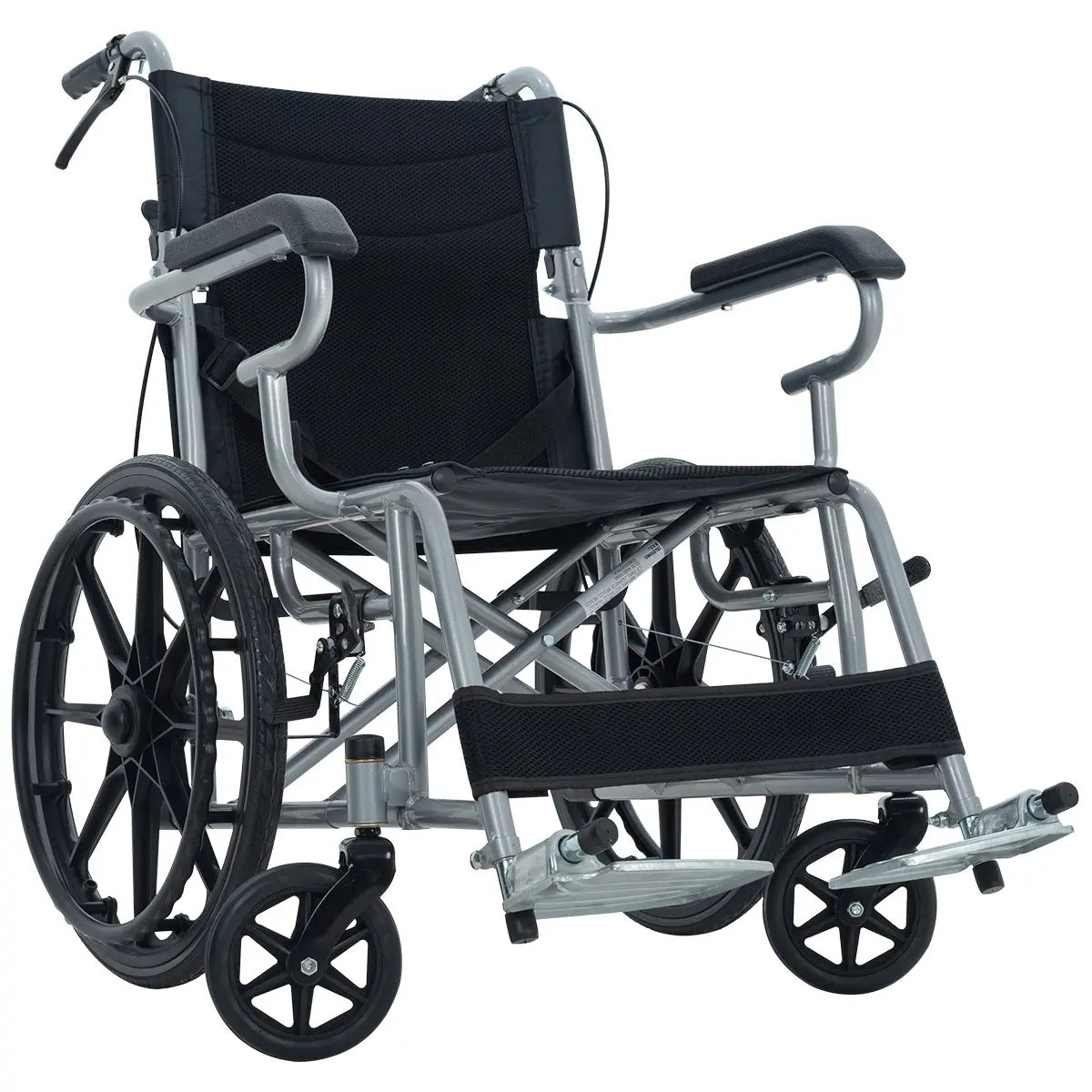 Silla De Ruedas Plegable Todo Terreno Reforzada De Lujo Con Respaldo Abatible Y Descansapiés Ergonómicos Medical Store Color Negro