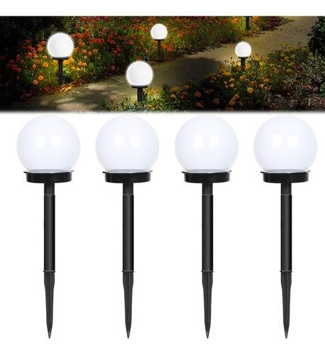 4 Luces Solares Jardín Led, Lámpara De Camino Patio Esférico