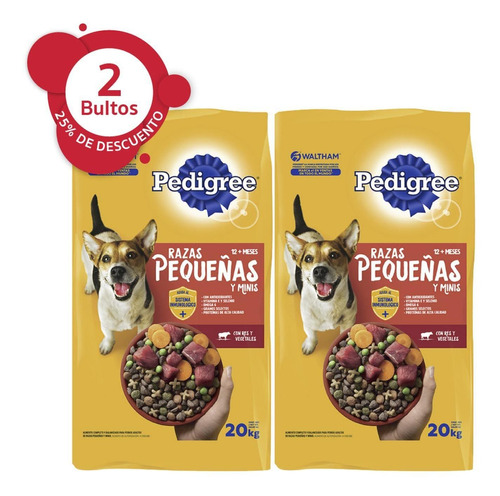 2 Bultos Comida Pedigree Perro Adulto Pequeño 20kg C/u