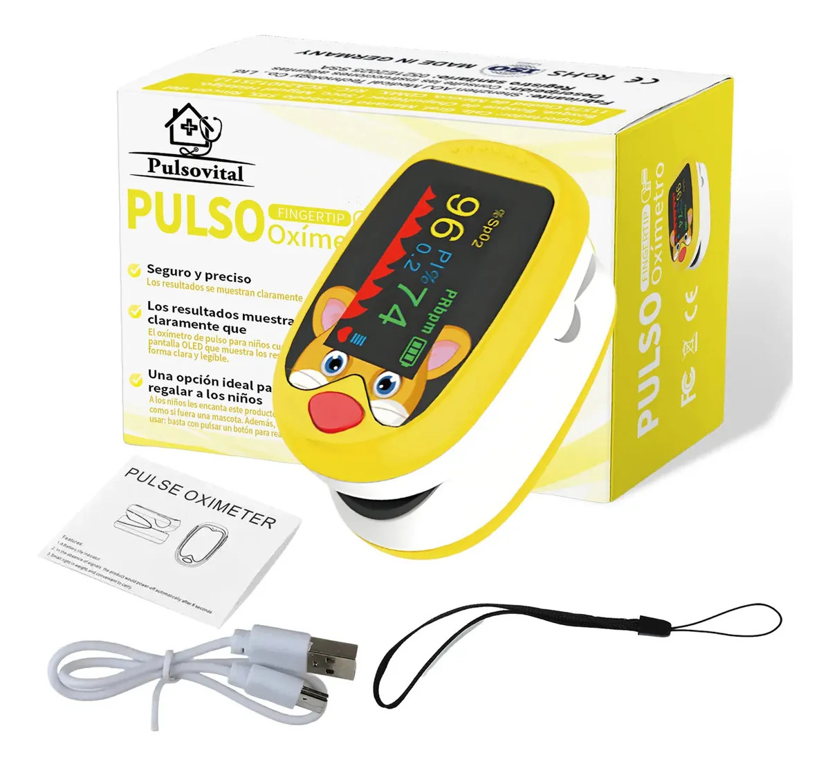 Medidor de saturación de oxígeno Pulsovital para pediatría A1, color amarillo