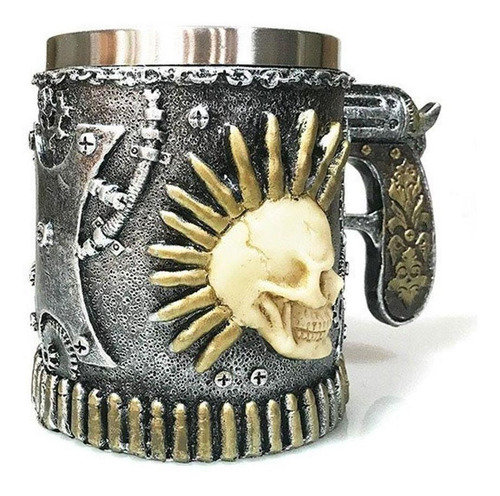 Imagem 3 de 3 de Caneca De Chopp Caveira Punk Pistola 450ml
