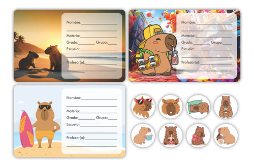 15 Tiras De Etiquetas Stickers De Capibaras Para Libretas Capibaras Capubaras