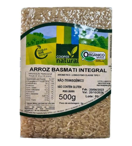 Kit 6x: Arroz Basmati Integral Orgânico Coopernatural 500g