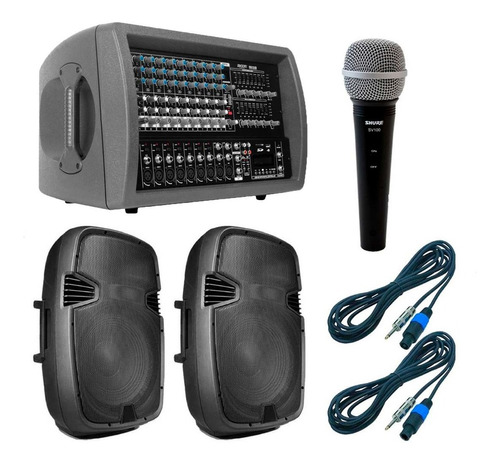 Combo Sonido Mixer Potenciada Usb + Cajas + Mic Shure Liqm#