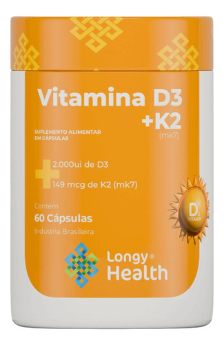 Vitamina D3 2.000 Ui + K2 (mk7) 60 Cápsulas - Longy Health