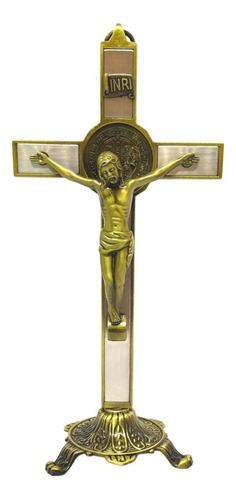 Cruz De Metal Crucifixo Mesa Parede Metal Dourada Linda 20cm Cor Ouro Envelhecido