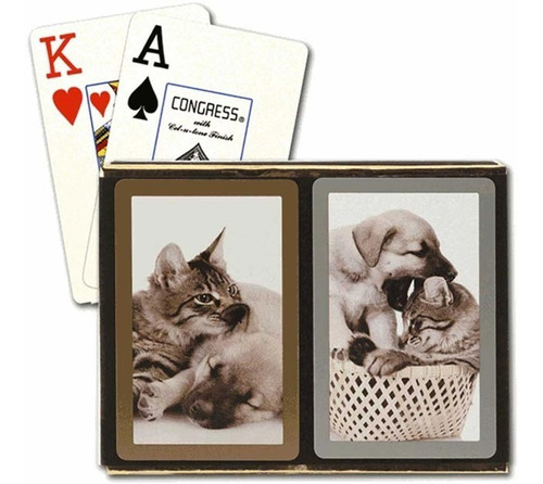 Cartas Naipes Congress Cat & Dog Plastificadas X 2 Mazos