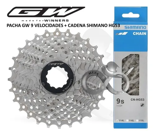 Pacha Gw + Cadenilla Shimano Bicicleta Cassette 9v11-28 Hg53