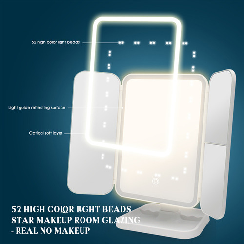 Espejo De Maquillaje Led De Triple Pliegue +2x +3x De Aument