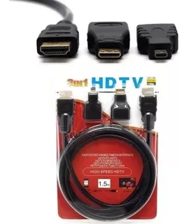 Cable Hdmi 3 En 1 Con Adaptador Mini Y Micro Hdmi 1.5 Metros