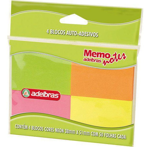 Bloco Recado Autoadesivo Memo Note 38x51 50 Folhas Adelbras