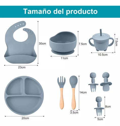 Platos para Bebe, Plato Bebé de Silicona con Ventosa, Antideslizante, Fácil  de Limpiar, Apto para Microondas, Sin BPA, Hay 2 Cucharas de Entrenamiento