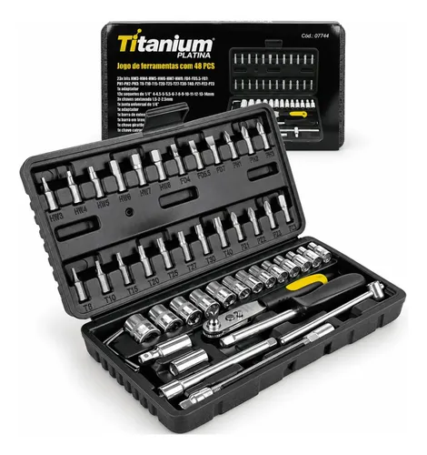 Kit Jogo De Ferramentas Com Maleta 48 Peças Titanium Platina