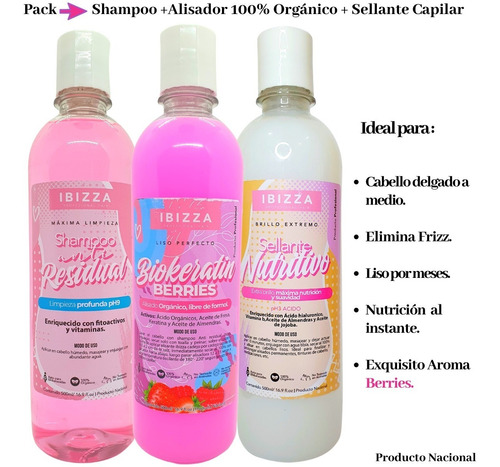 Imagen 1 de 5 de Pack Shampoo Antiresiduos +alisante Sin Formol+ Crema Acida