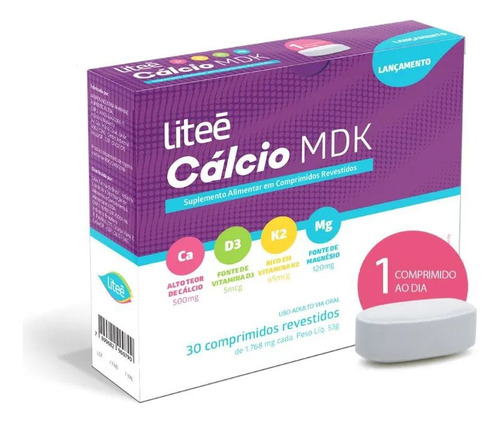 Calcio Mdk Liteé C/30 Cp - Suplemento Alimentar - Original Sabor Sem