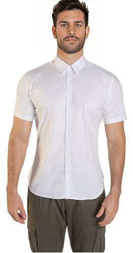 Camisa Manga Corta Hombre Stretch Slim Fit Cuello Camisero