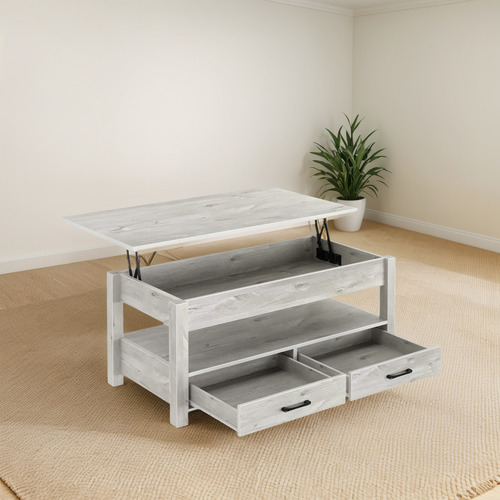 Mesa De Centro Con Cajones Y Compartimento Oculto Color Gris