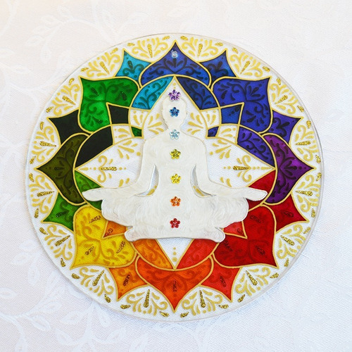 Mandala 7 Chakras Colorida Em Vidro Com 22cm, Pintura Vitral