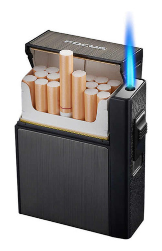 Caja Porta Cigarrillo Con Encendedor Tipo Soplete Recargable