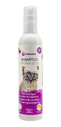 Shampoo Espuma Seca Para Gatos Happy Pets 300cc