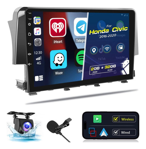 Estéreo Android Para Coche Roinvou 16-20 Honda Civic Carplay